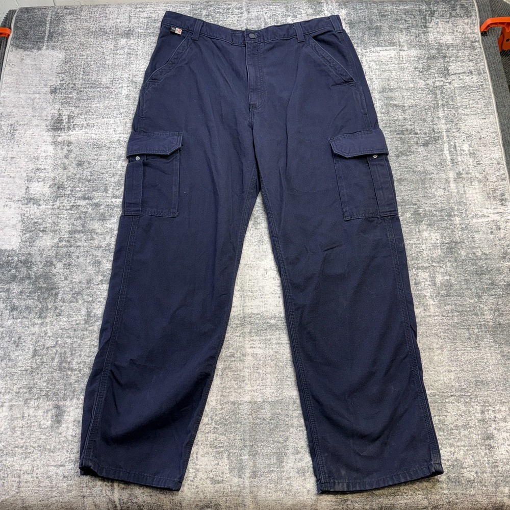 Carhartt FR Pants Men 38x32 (36x31) Navy Blue Flame Resistant Cargo Canvas CAT 2